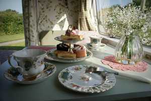 Afternoon tea in the charming vintage caravan